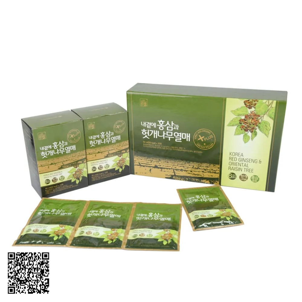Nước Hồng Sâm Bổ Gan Daedong Korea Red Ginseng & Oriental Raisin Tree Từ Hàn Quốc 30 Gói