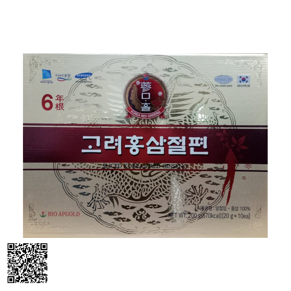 Hồng Sâm Thái Lát Tẩm Mật Ong Bio Apgold Sliced Korean Red Ginseng Từ Hàn Quốc 10 Gói