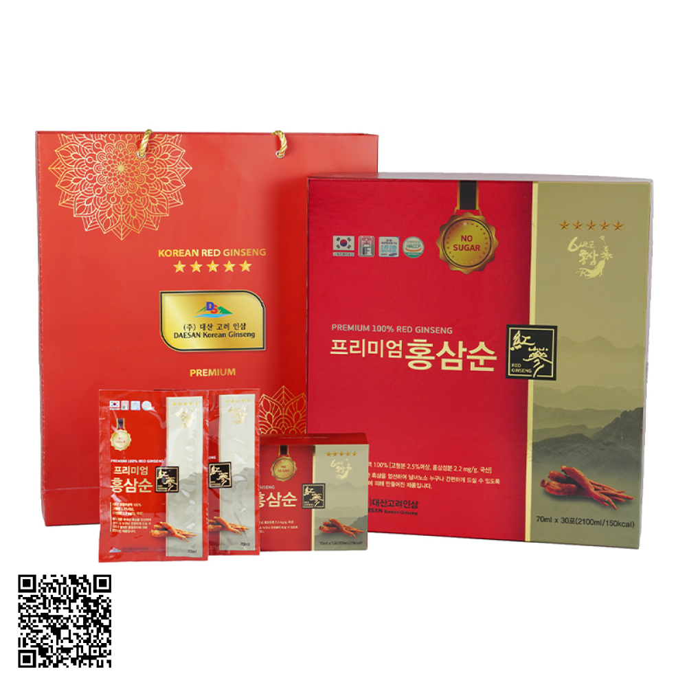 Nước Hồng Sâm Không Đường Daesan Premium 100% Red Ginseng Từ Hàn Quốc 30 Gói