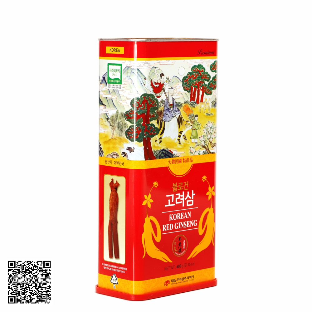 Hồng Sâm Củ Khô Daedong Korean Red Ginseng Hộp Thiếc Từ Hàn Quốc 600g (21-40 Củ)