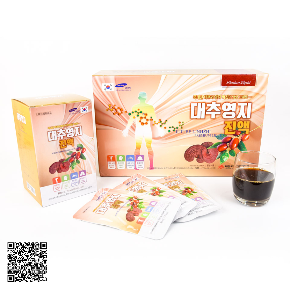 Nước Linh Chi Táo Đỏ Daedong Jujube Linhzhi Premium Liquid Từ Hàn Quốc 15 Gói