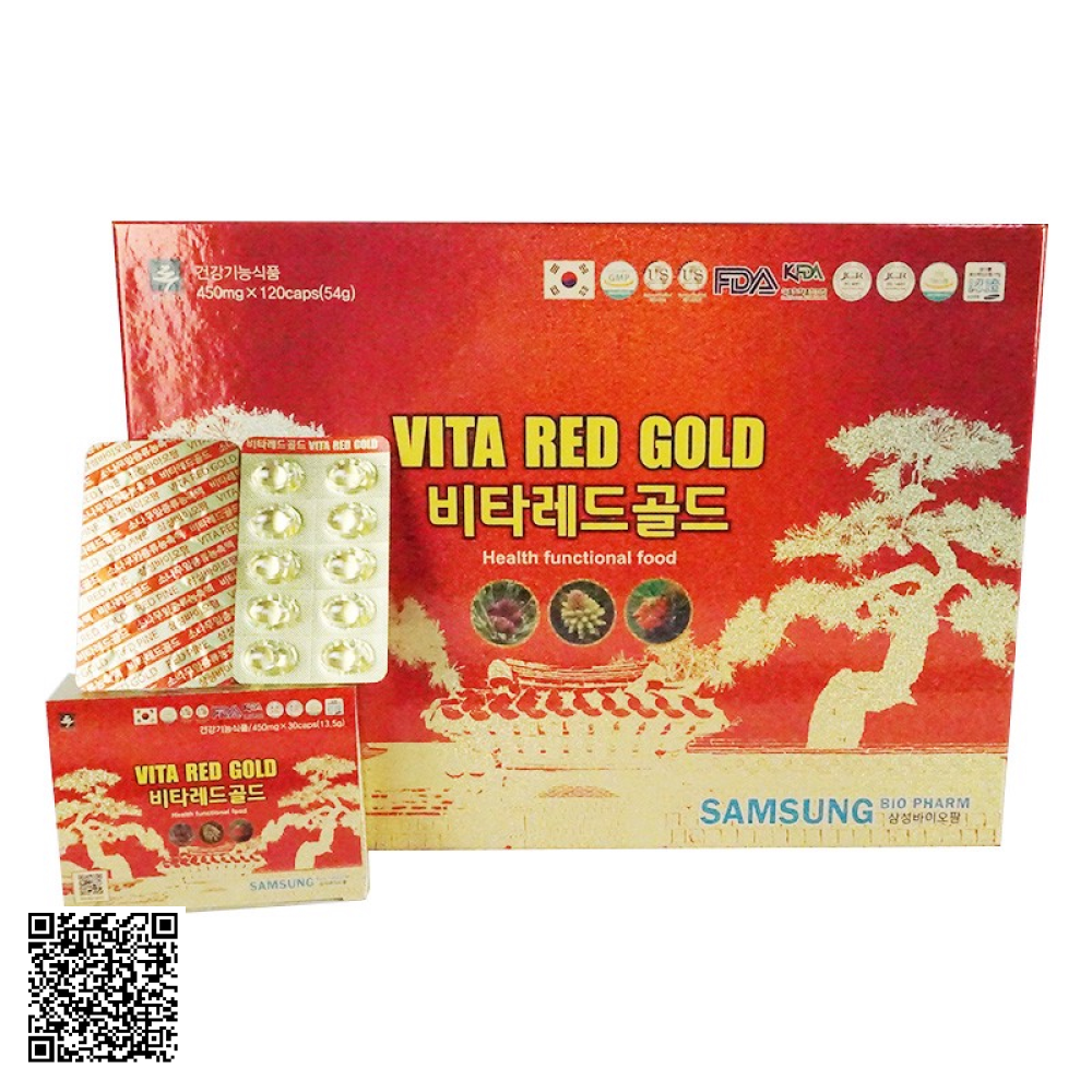 Viên Tinh Dầu Thông Đỏ Chính Phủ Samsung Bio Pharm Vita Red Gold Từ Hàn Quốc 120 Viên
