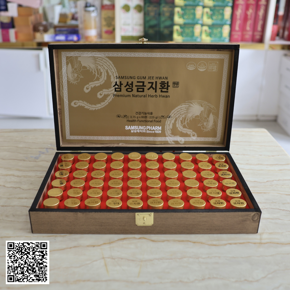 An Cung Ngưu Hoàng Hoàn Samsung Gum Jee Hwan Premium Natural Herb Hwan Hộp Gỗ Từ Hàn Quốc 60 Viên