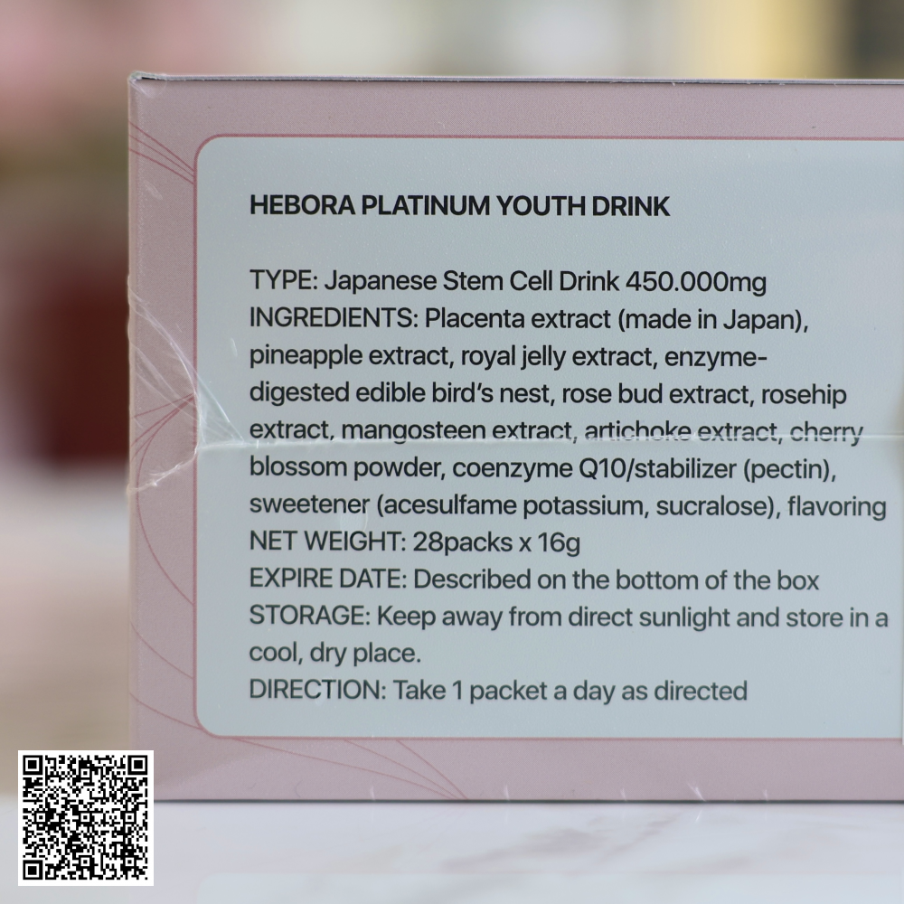 Liệu Trình Nước Uống Nhau Thai Hebora Youth Drink Platinum Đẹp Da Tế Bào Từ Nhật Bản 16ml x 28 Gói x 3 Hộp 