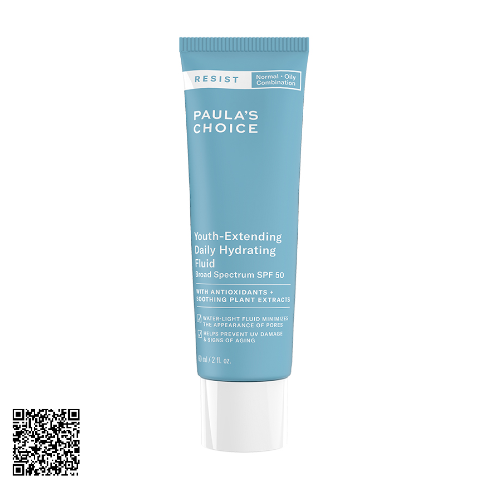 Kem Chống Nắng Phổ Rộng Paula’s Choice Resist Youth-Extending Daily Hydrating Fluid SPF50 Từ Mỹ 60ml