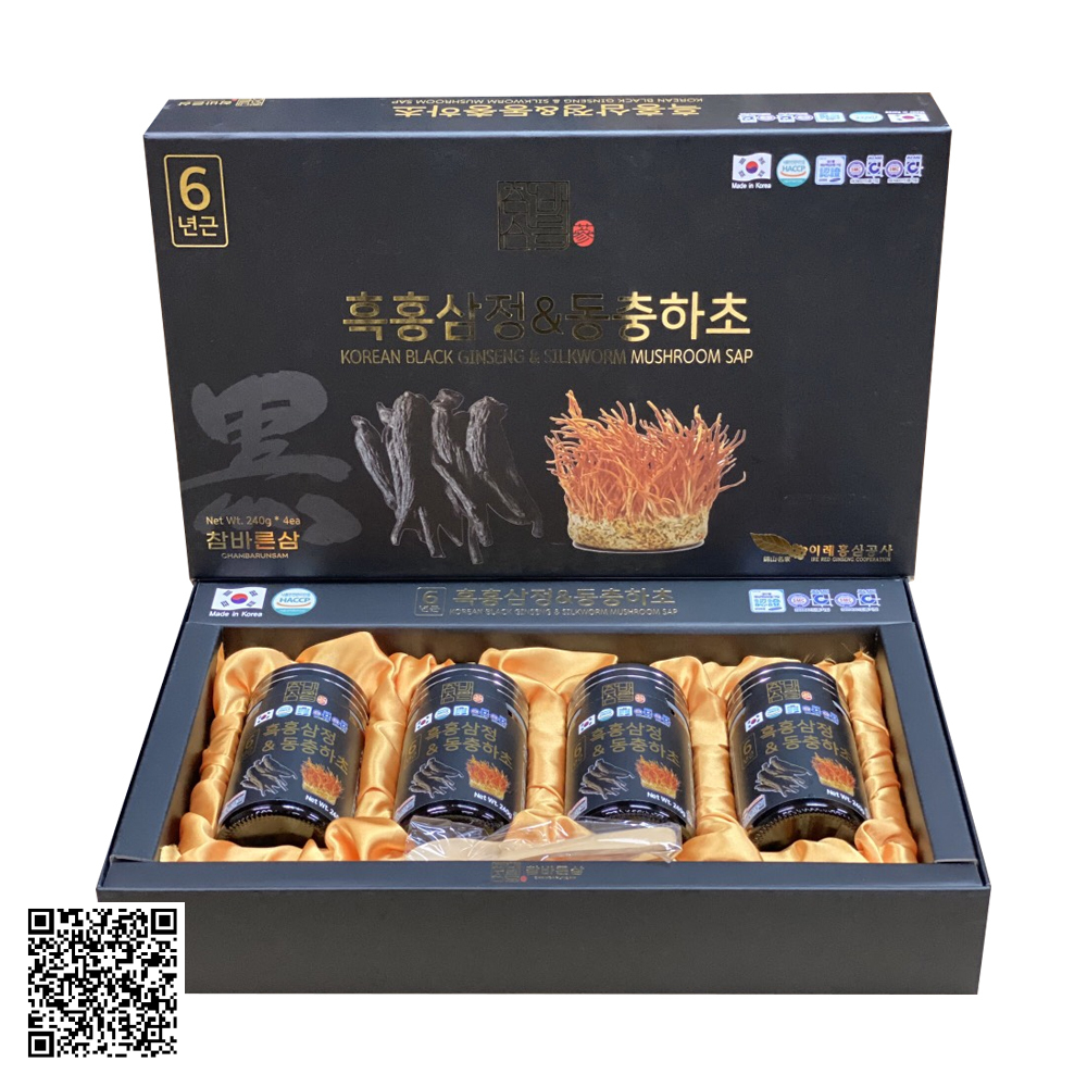 Cao Hắc Sâm Đông Trùng Hạ Thảo Chambarunsam Korean Black Ginseng Silkworm Mushroom Sap Từ Hàn Quốc 4 Lọ