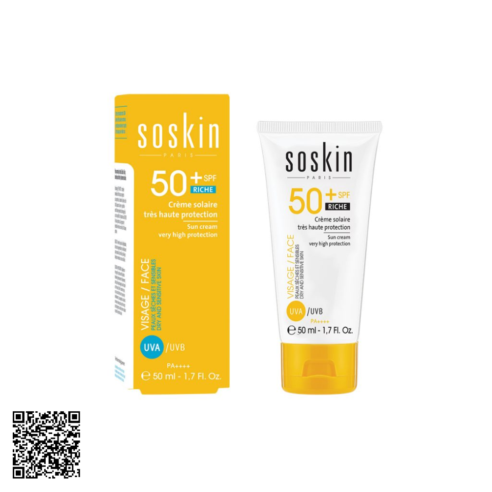 Kem Chống Nắng Soskin Visage/Face Sun Cream Very High Protection SPF50+/PA++++ (Riche) Từ Pháp 50ml