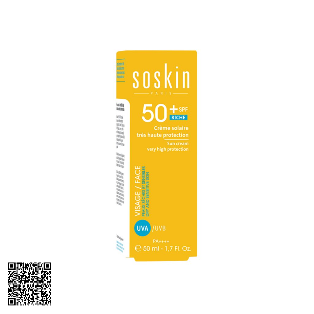 Kem Chống Nắng Soskin Visage/Face Sun Cream Very High Protection SPF50+/PA++++ (Riche) Từ Pháp 50ml