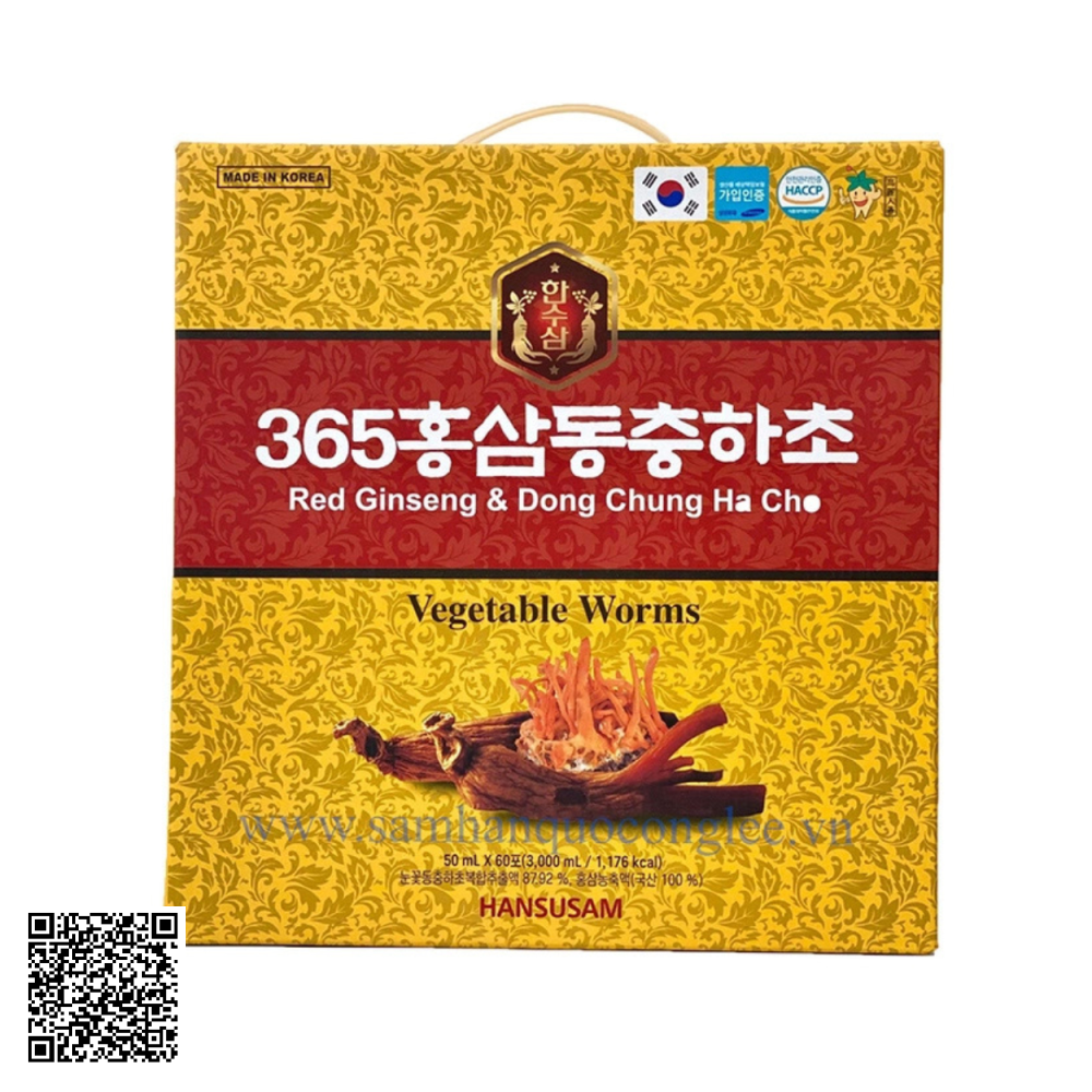 Nước Hồng Sâm Đông Trùng Hạ Thảo Hansusam Vegetable Worms Red Ginseng Dong Chung Ha Cho (60 gói x 50ml)