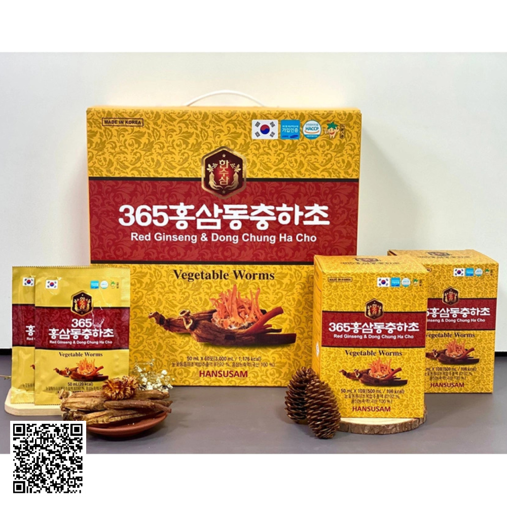 Nước Hồng Sâm Đông Trùng Hạ Thảo Hansusam Vegetable Worms Red Ginseng Dong Chung Ha Cho (60 gói x 50ml)