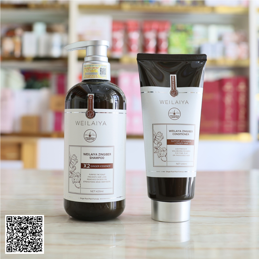 Bộ Dầu Gội Gừng Weilaiya Zingiber Luxury Hỗ Trợ Mọc Tóc Và Hỗ Trợ Ngừa Lão Hóa Da Đầu 420ml x 200ml Từ Trung Quốc
