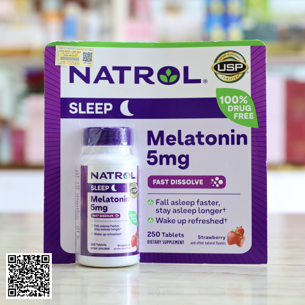 Viên Ngậm Giúp Ngủ Ngon Natrol Melatonin Sleep 5mg Vị Dâu Từ Mỹ 250 Viên