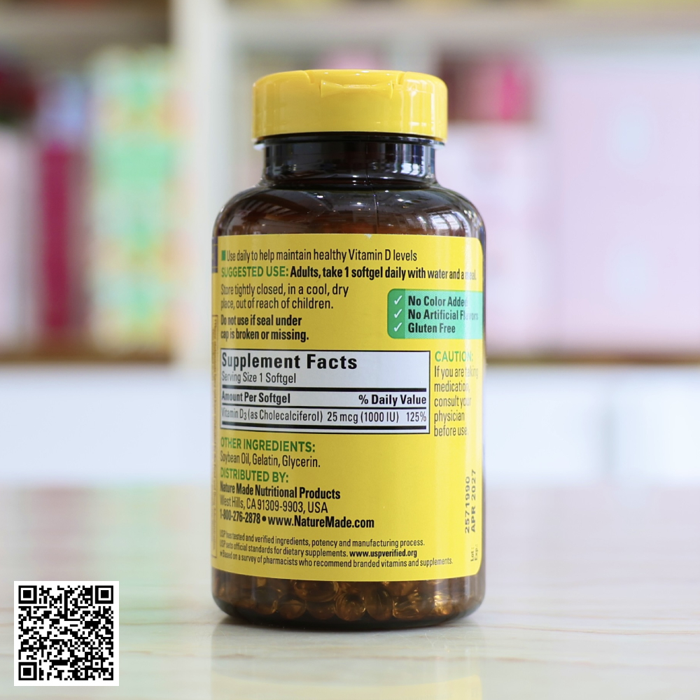 Viên Uống bổ sung Vitamin D3 Nature Made 1000 IU Từ Mỹ