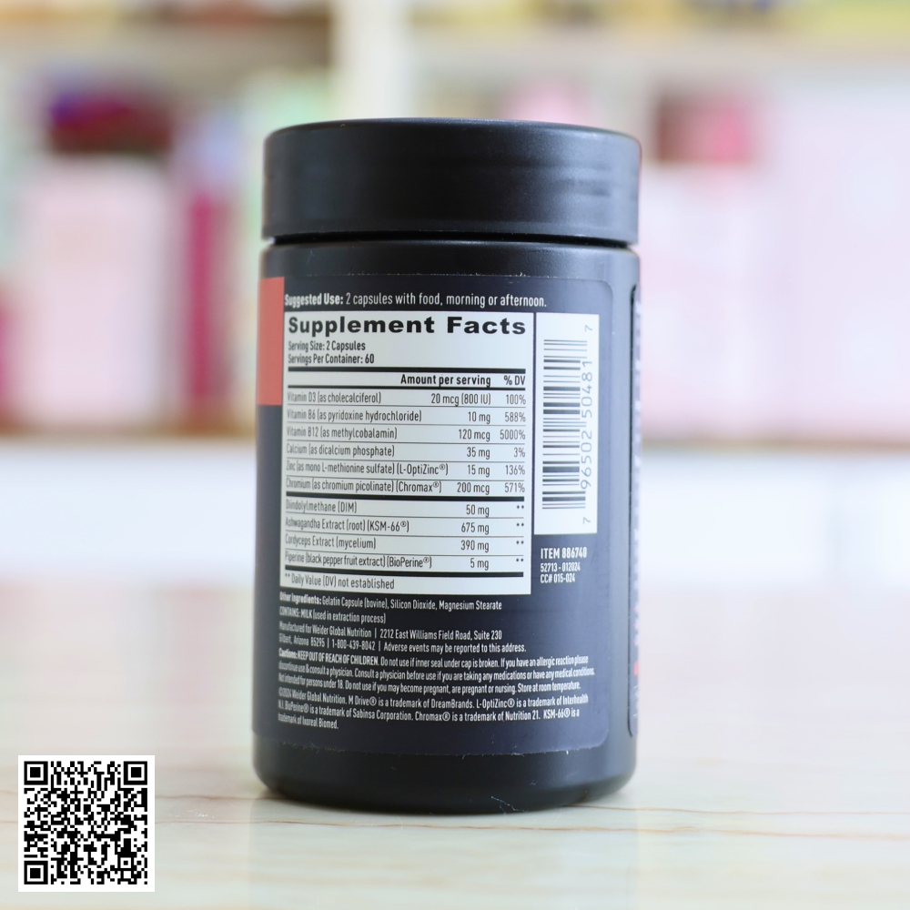 Viên Uống Tăng Sinh Lý Nam Weider Prime Testosterone Support Từ Mỹ 120 Viên