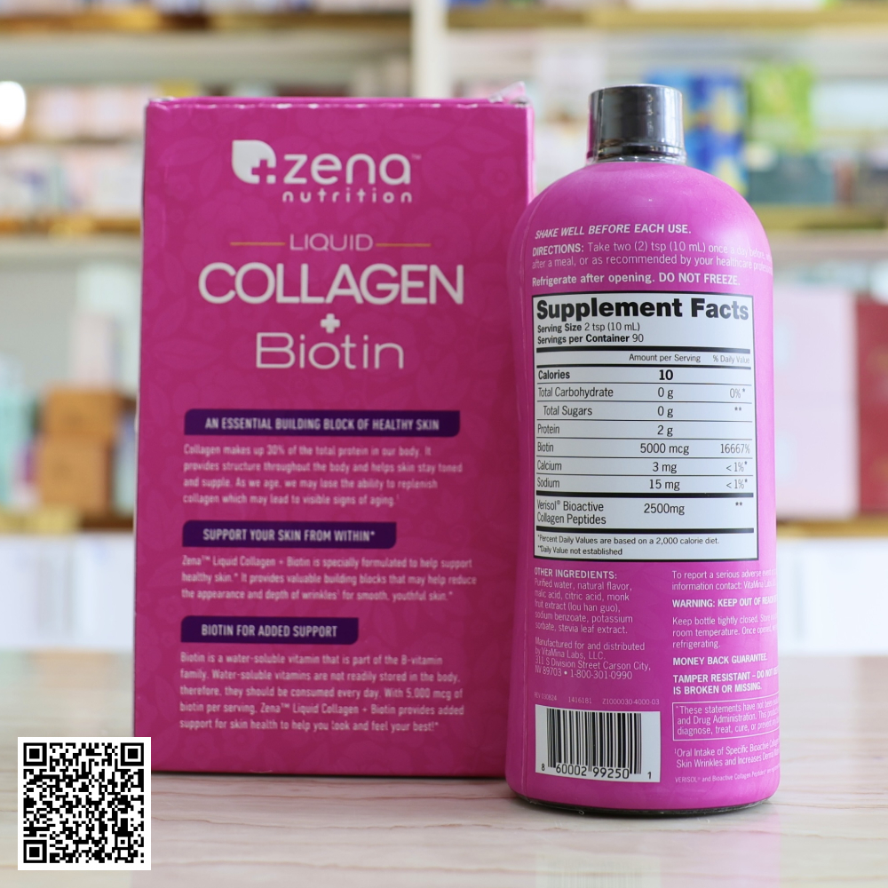 Nước Uống Collagen + Biotin Zena Liquid Từ Mỹ 900ml