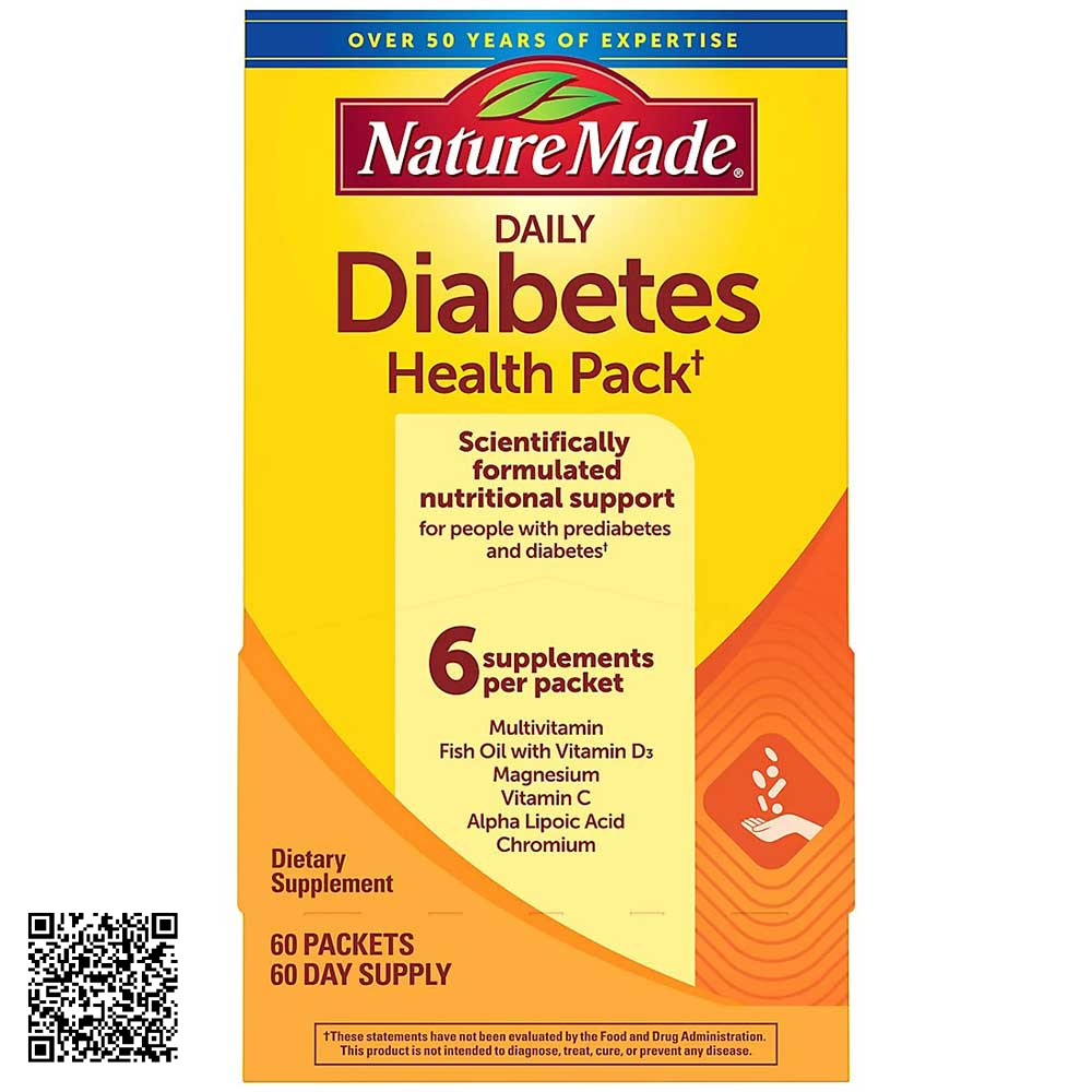 Viên Uống Nature Made Daily Diabetes Health Pack Cho Người Tiểu Đường Từ Mỹ (Hộp 60 Gói x 6 Viên)