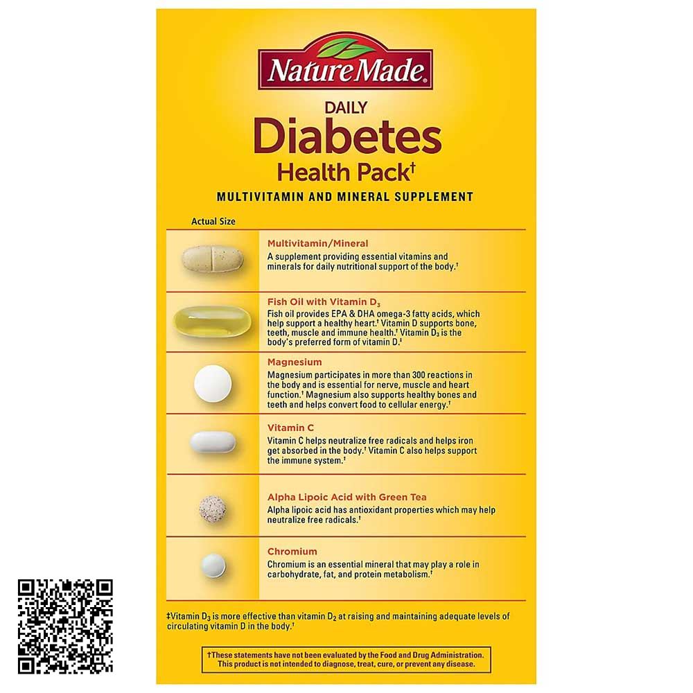 Viên Uống Nature Made Daily Diabetes Health Pack Cho Người Tiểu Đường Từ Mỹ (Hộp 60 Gói x 6 Viên)