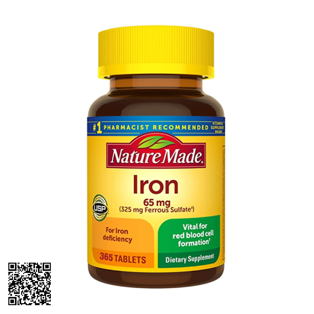 Viên Uống Bổ Sung Sắt Nature Made Iron 65mg Từ Mỹ 365 Viên