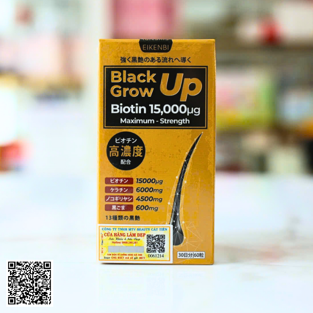 Viên Uống Mọc Tóc Eikenbi Black Grow Up Maximum Biotin 15,000ug Từ Nhật Bản