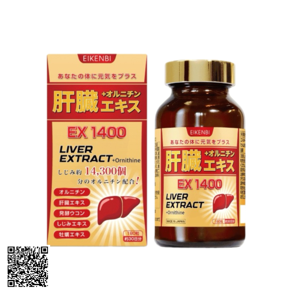 Viên Uống Giải Độc Gan Liver Extract +Ornithine Ex 1400 Eikenbi Từ Nhật Bản 180 Viên