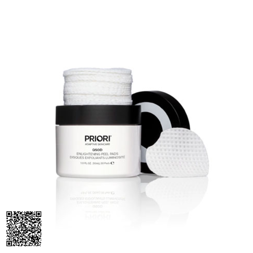 Bông Tẩy Da Chết Retinol Giúp Sáng, Mịn Và Thu Nhỏ Lỗ Chân Lông PRIORI Q+SOD Enlightening Peel Pads Từ Mỹ 30 Miếng