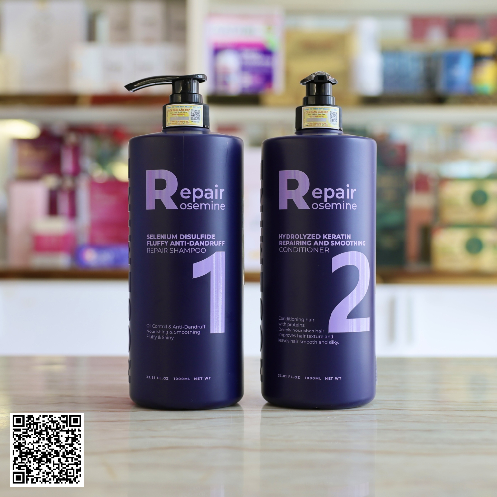 Bộ Gội Xả Rosemine Repair Phục Hồi, Làm Phồng, Ngăn Ngừa Tóc Gãy Rụng (1000ml + 1000ml)
