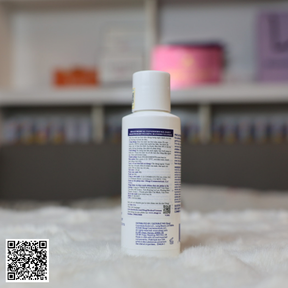 Sữa Rửa Mặt Chứa BHA Tẩy Tế Bào Chết Obagi Clenziderm M.D. Foaming Blemish Từ Mỹ 118ml