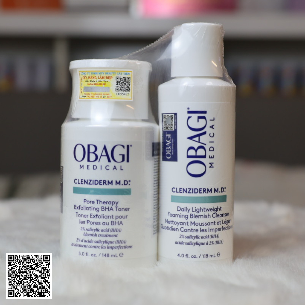 Bộ Đôi Dưỡng Sáng Khỏe & Làm Sạch Mụn Nhờ BHA Obagi Clenziderm Cleanser & Obagi Clenziderm Exfoliating BHA Toner 