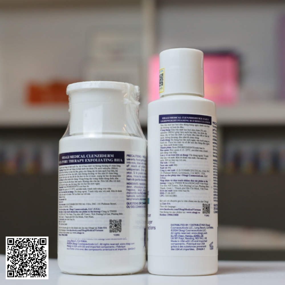Bộ Đôi Dưỡng Sáng Khỏe & Làm Sạch Mụn Nhờ BHA Obagi Clenziderm Cleanser & Obagi Clenziderm Exfoliating BHA Toner 