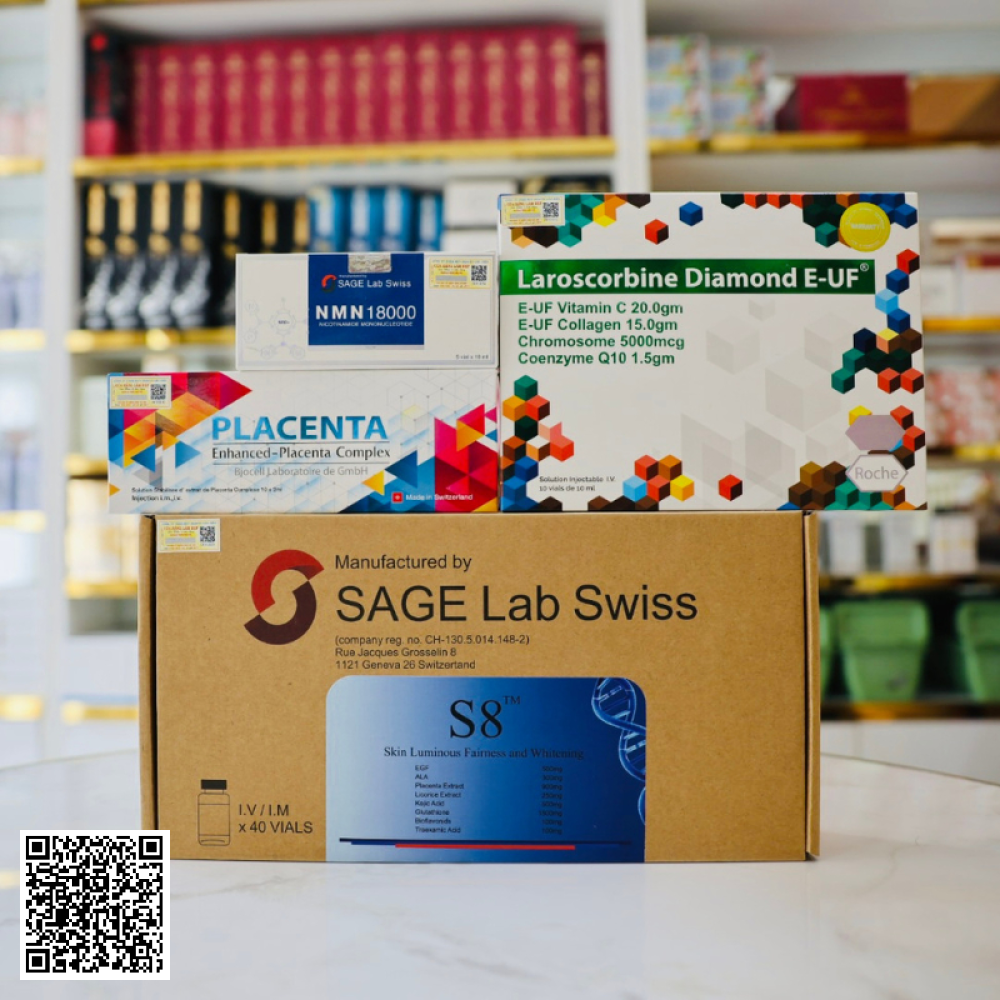 Truyền Trắng Da S8 SAGE Lab Swiss + Laroscorbine Diamond E-UF + Placenta Complex + SAGE Lab Swiss NAD NMN 18000 