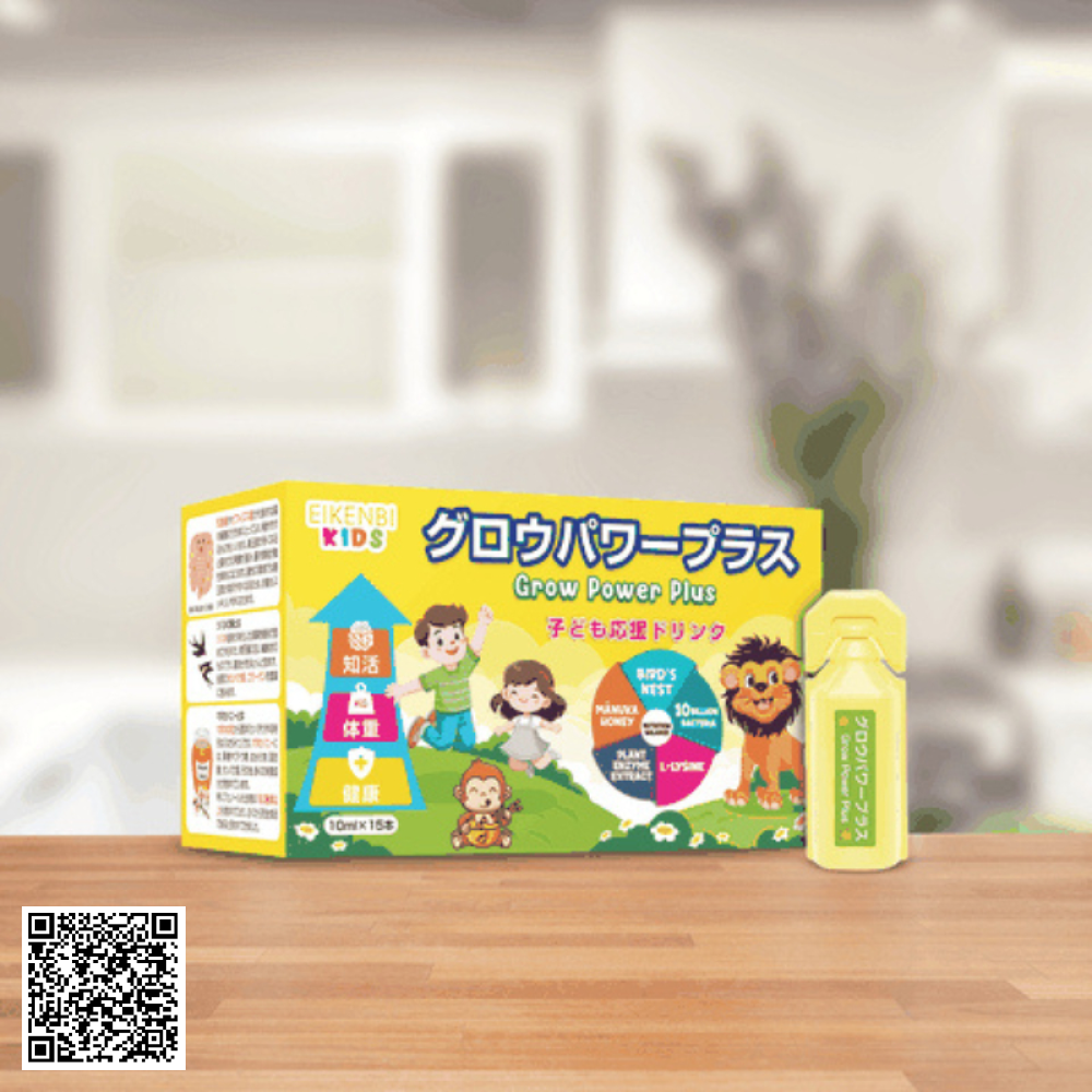 Siro Háu Ăn Lợi Khuẩn Yến Tươi Grow Power Plus Eikenbi Kids Nhật Bản Hộp 15 Ống
