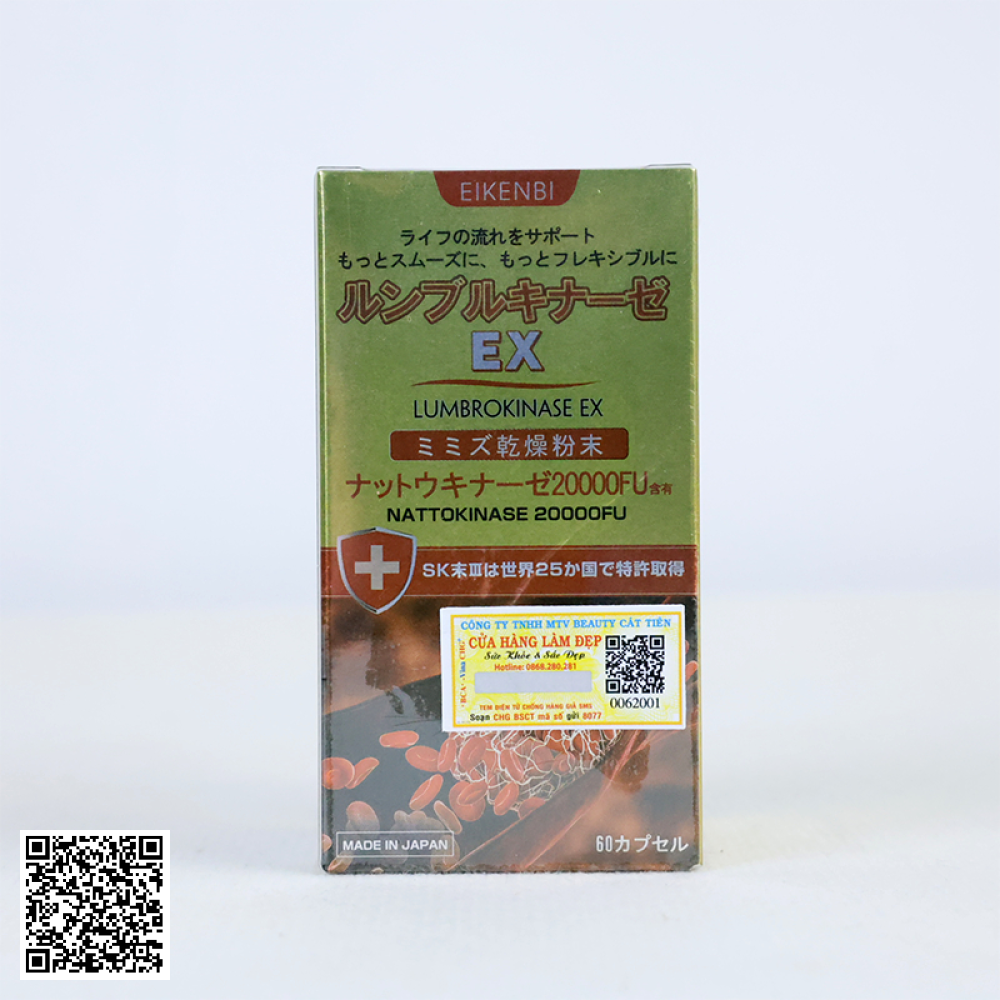Viên Uống Eikenbi Lumbrokinase EX Tan Cục Máu Đông & Chống Đột Quỵ Nhật Bản Hộp 60 Viên