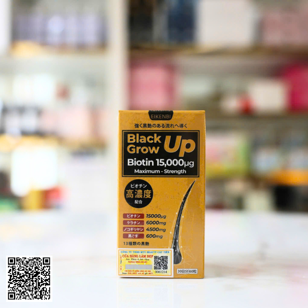 Viên Uống Black Grow Up Maximum Biotin Mọc Tóc & Đen Tóc Từ Nhật Bản Hộp 60 viên