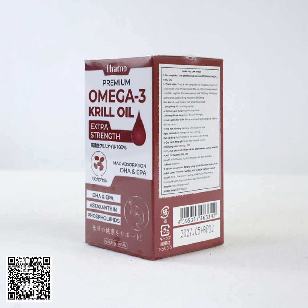 Viên Uống Dầu Nhuyễn Thể Lhamo Premium Omega-3 Krill Oil Nhật Bản Hộp 90 Viên