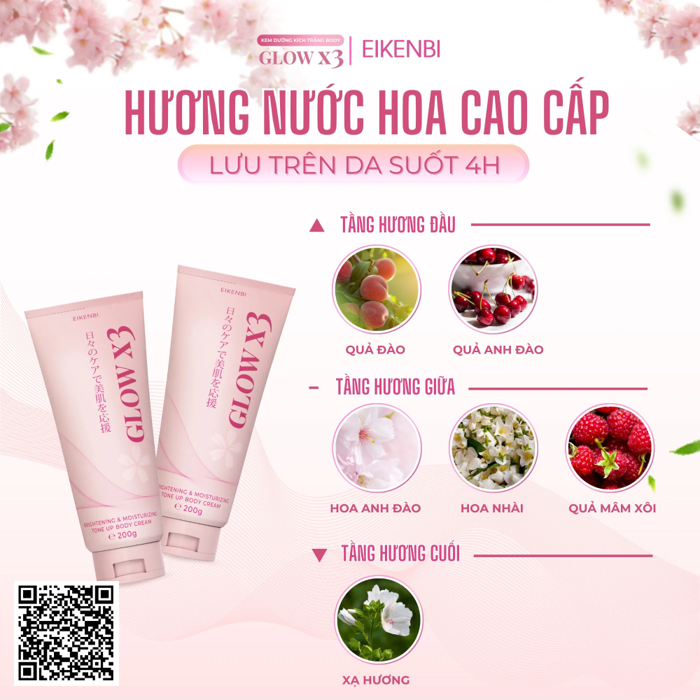Kem Dưỡng Trắng Nâng Tone Body Glow X3 Eikenbi từ Nhật Bản 200g