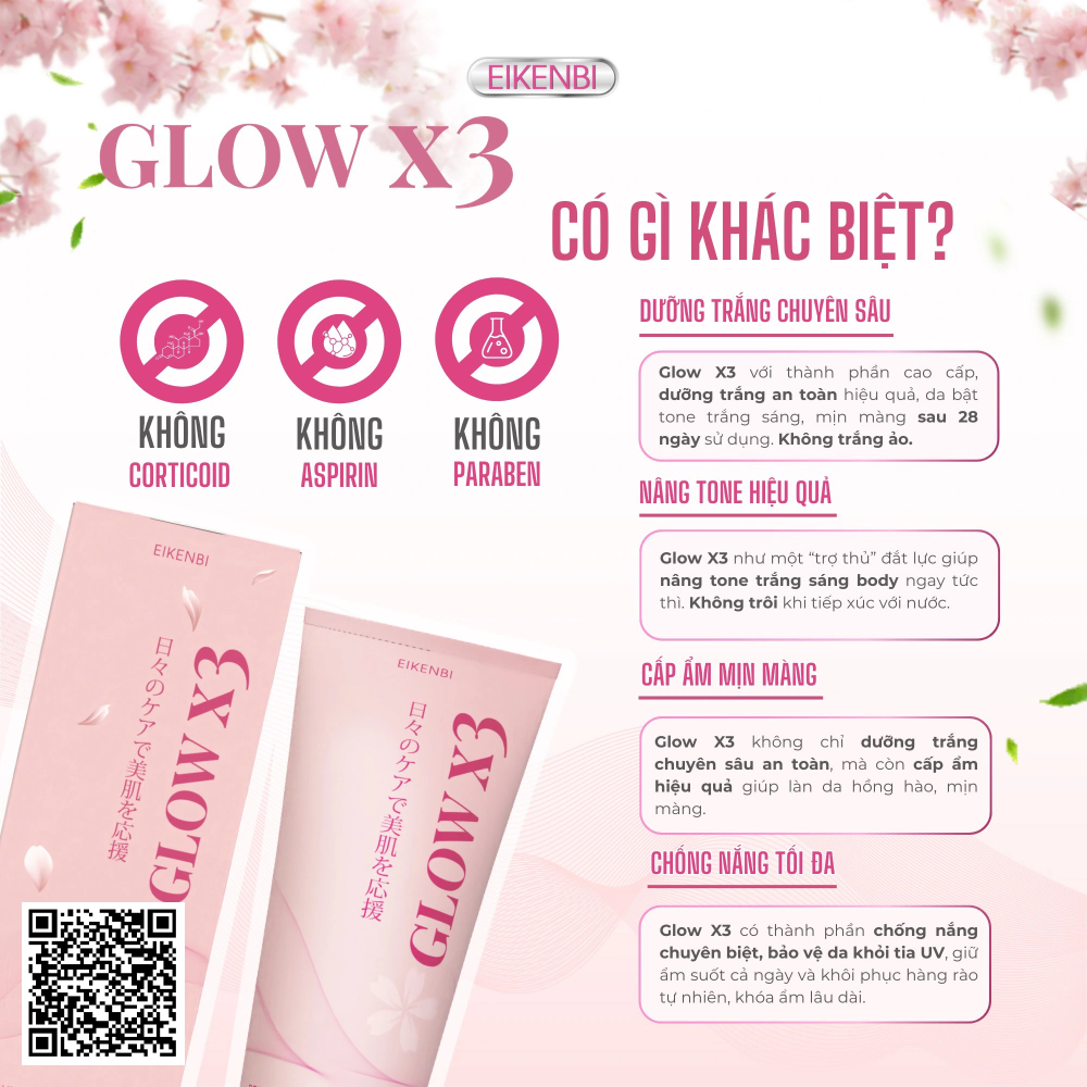 Kem Dưỡng Trắng Nâng Tone Body Glow X3 Eikenbi từ Nhật Bản 200g