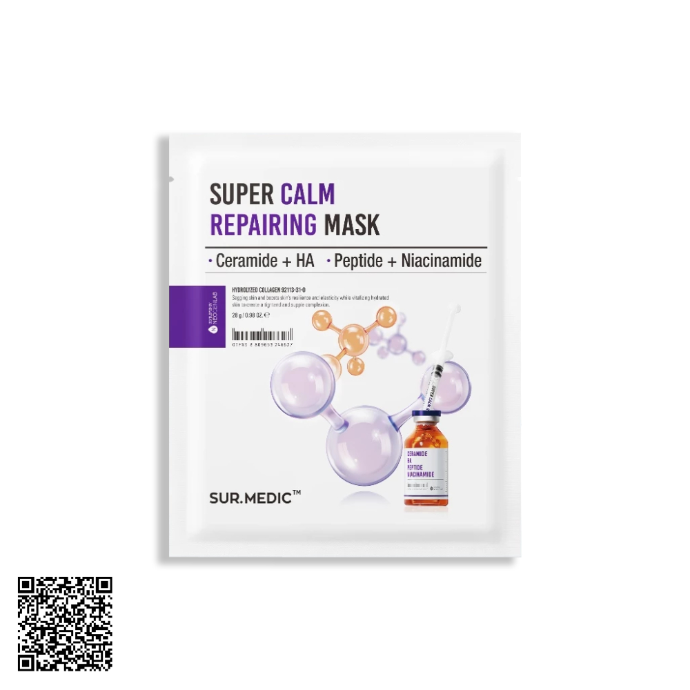 Mặt Nạ SUR.MEDIC Super Calm Repairing Mask Phục Hồi Và Làm Dịu Da 28g/miếng hộp 10 miếng từ Hàn Quốc
