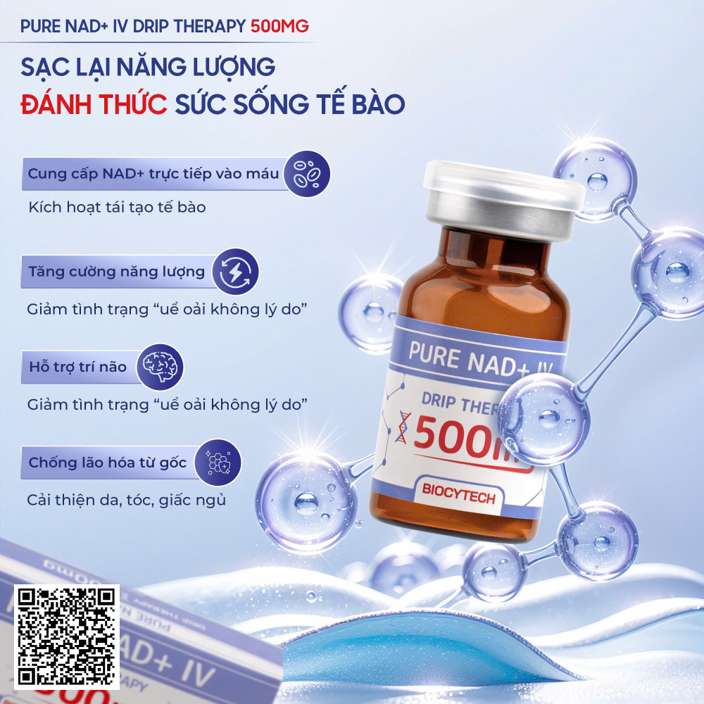 PURE NAD+ IV Drip Therapy 500MG Biocytech Truyền Tĩnh Mạch Cao Cấp 1  lọ  Từ Nhật Bản