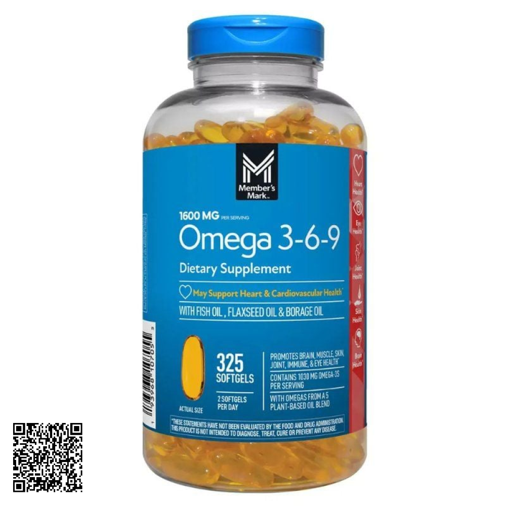 Viên Uống Dầu Cá Member’s Mark Omega 3-6-9 Heart Health Lọ 325 Viên Từ Hoa Kỳ
