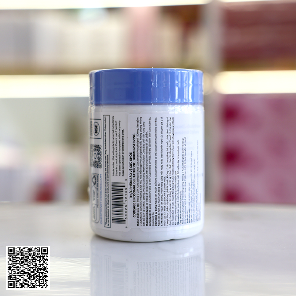 Viên Uống Trắng Da CodeAge Liposomal Glutathione 1000mg/Serving Phospholipid Complex Từ Hoa Kỳ 60 Viên