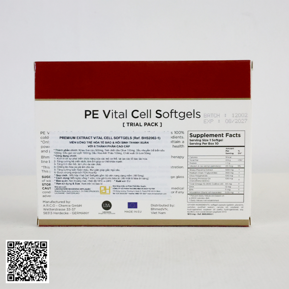 Viên Uống PE Vital Cell Softgels Premium Extract Bhmed Từ Thụy Sĩ Hộp 10 Viên