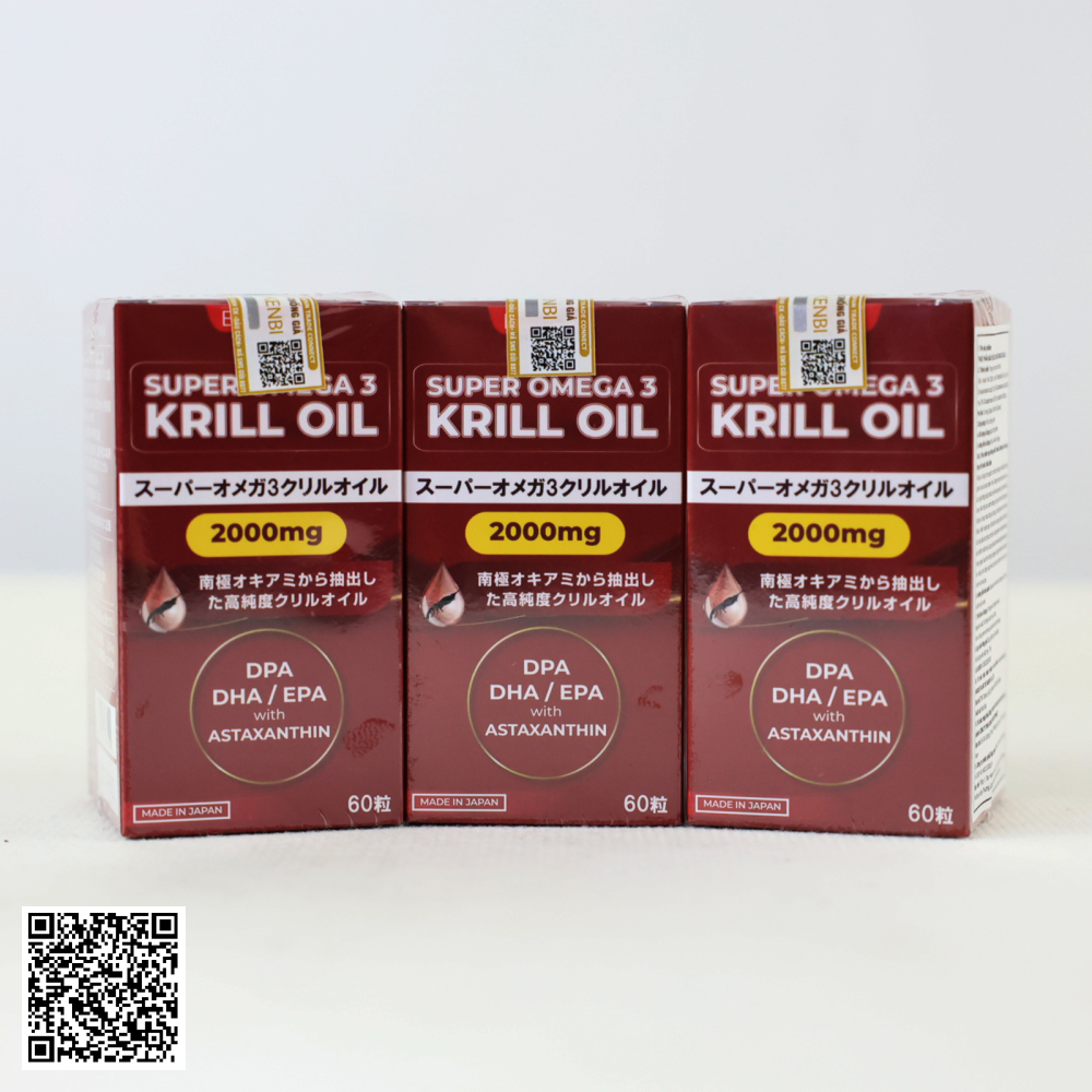 Combo 3 Hộp Viên Uống Dầu Nhuyễn Thể Eikenbi Super Omega 3 Krill Oil 2000mg Từ Nhật Bản Hộp 60 Viên 