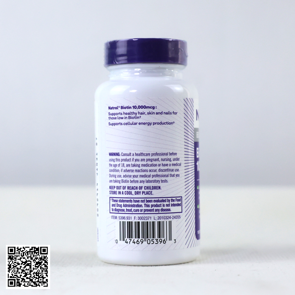 Viên Uống Natrol Biotin 10,000mcg Từ Mỹ Lọ 100 viên
