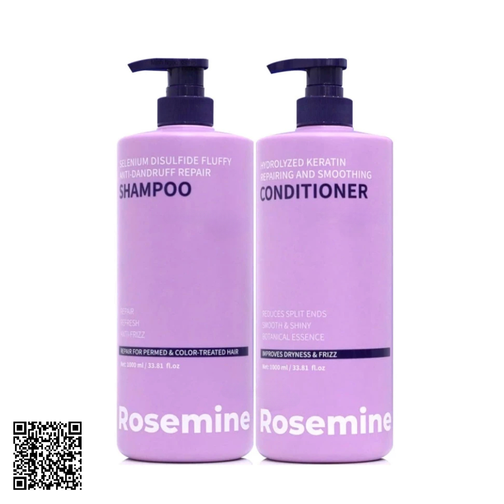 Cặp Dầu Gội Xả Rosemine Màu Tím Trị Gàu và Phục Hồi Tóc 1000ml Trung Quốc