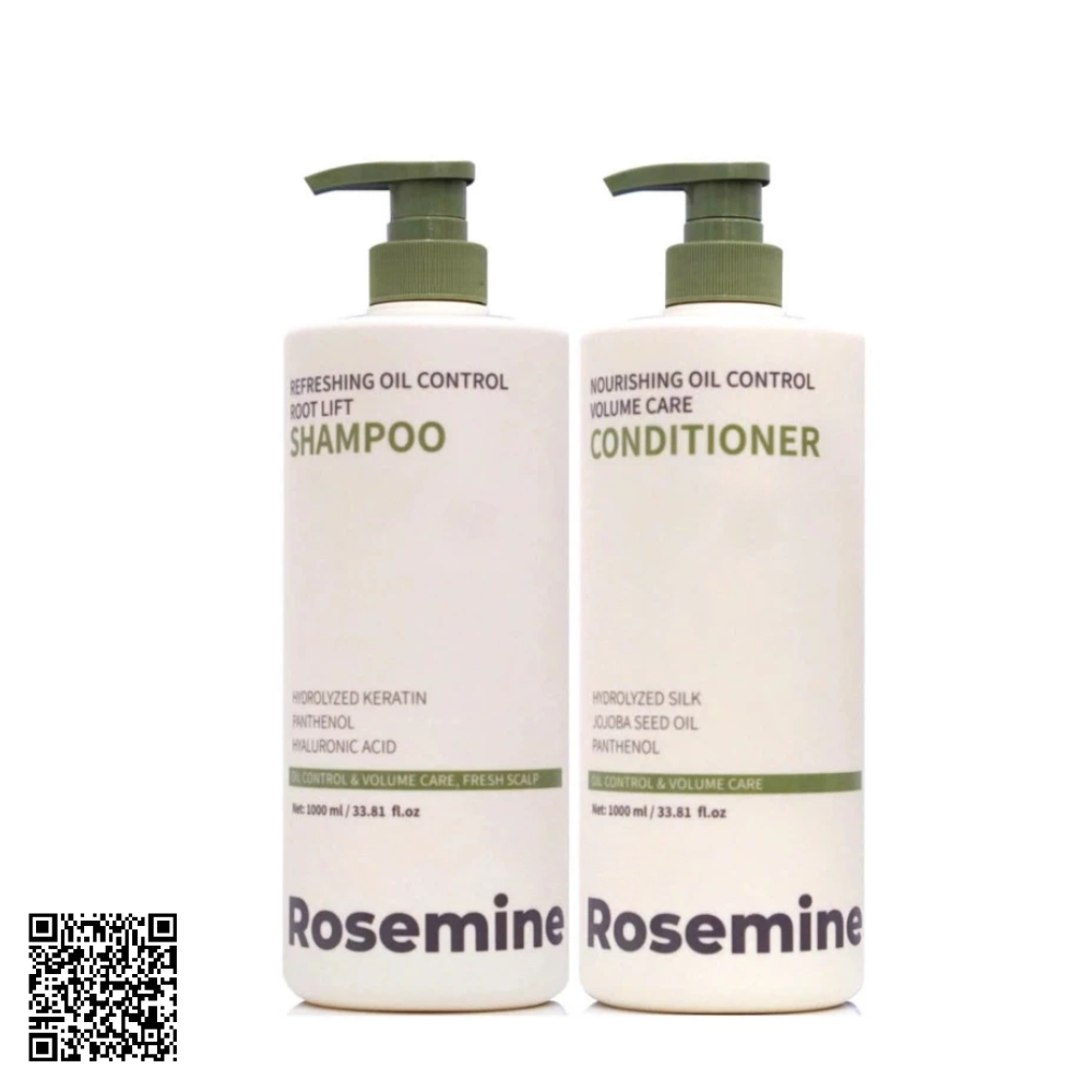 Cặp Dầu Gội Xả Rosemine Màu Xanh Kiểm Soát Dầu, Sạch Da Đầu 1000ml Trung Quốc