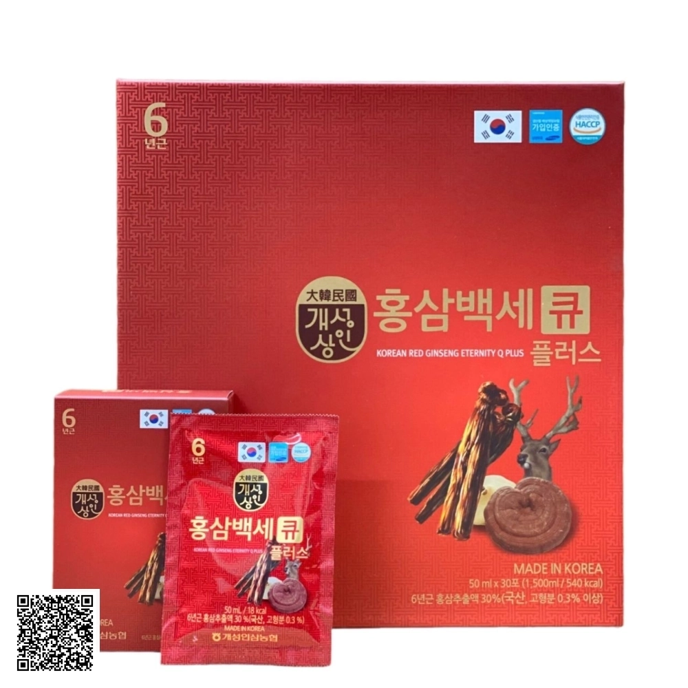 Nước Hồng Sâm Nhung Hươu Linh Chi Hansusam Korean Red GinSeng Eternity Q Plus 30 Gói