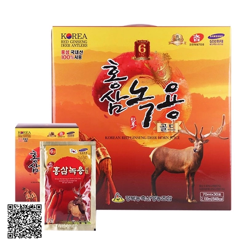 Nước Hồng Sâm Nhung Hươu Kyungpook Korean Red Ginseng Deer Horn Juice Từ Hàn Quốc 30 Gói