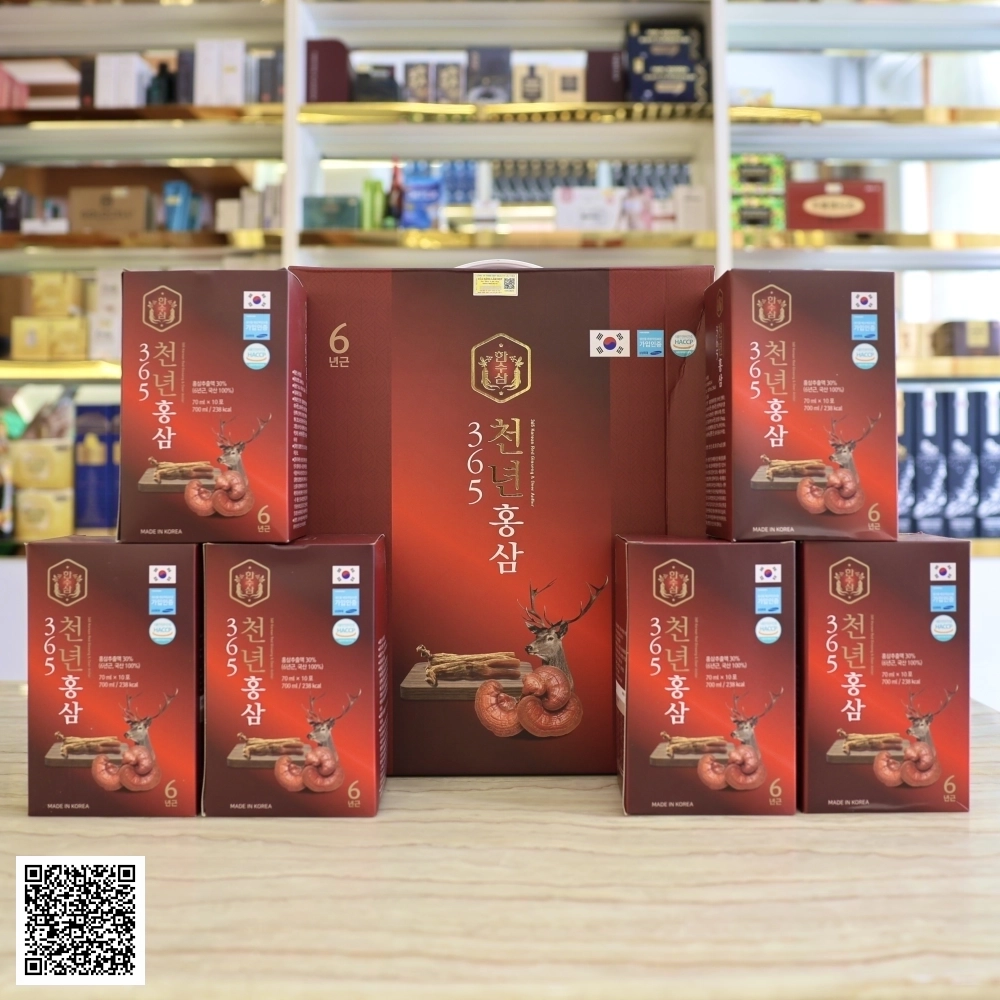 Nước Hồng Sâm Nhung Hươu Linh Chi 365 Korean Red Ginseng & Cordyceps Từ Hàn Quốc 60 Gói
